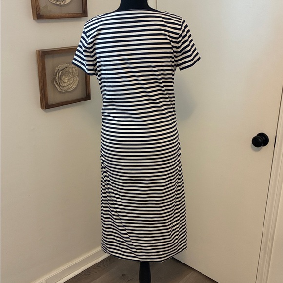 Boden Ruched Detail Striped Blue White Nautical Shirt Sleeve Dress Size 12 - Picture 5 of 7